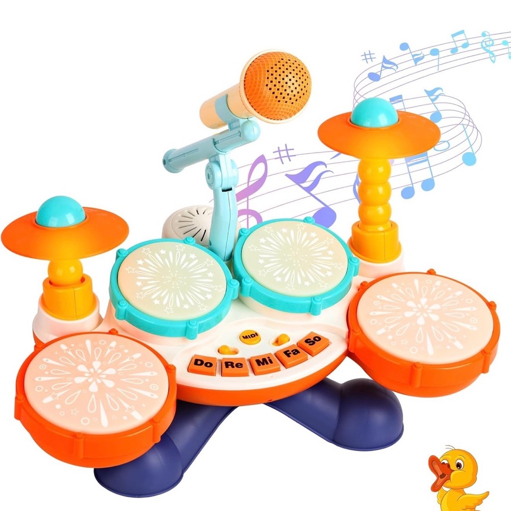 Kids Musical Drum Set with Microphone - Orange & Teal | NO BOX